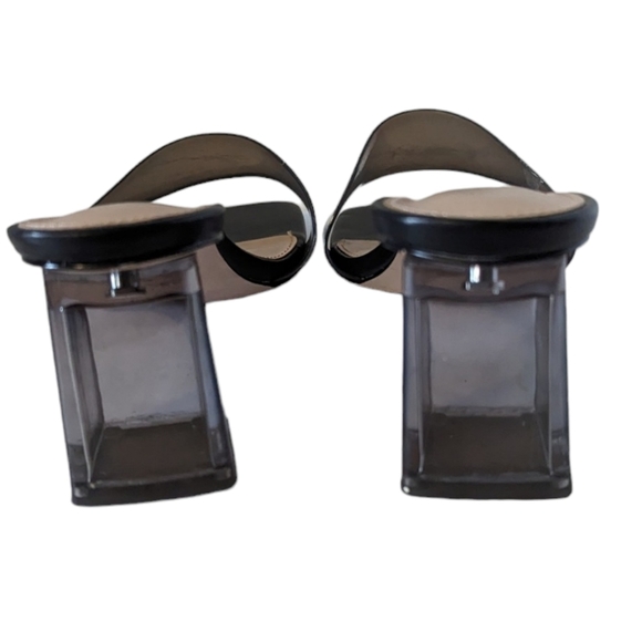 Vintage 90s BCBG Gray Plastic Mules Chunky Lucite Heel Square Toe Size 8.5 - Picture 7 of 8